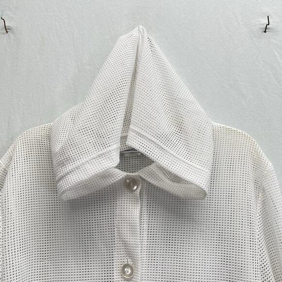 JORDAN TAYLOR Swim Cover Up L Dress Mesh Hooded Long Sleeve Button Down - Picture 2 of 7